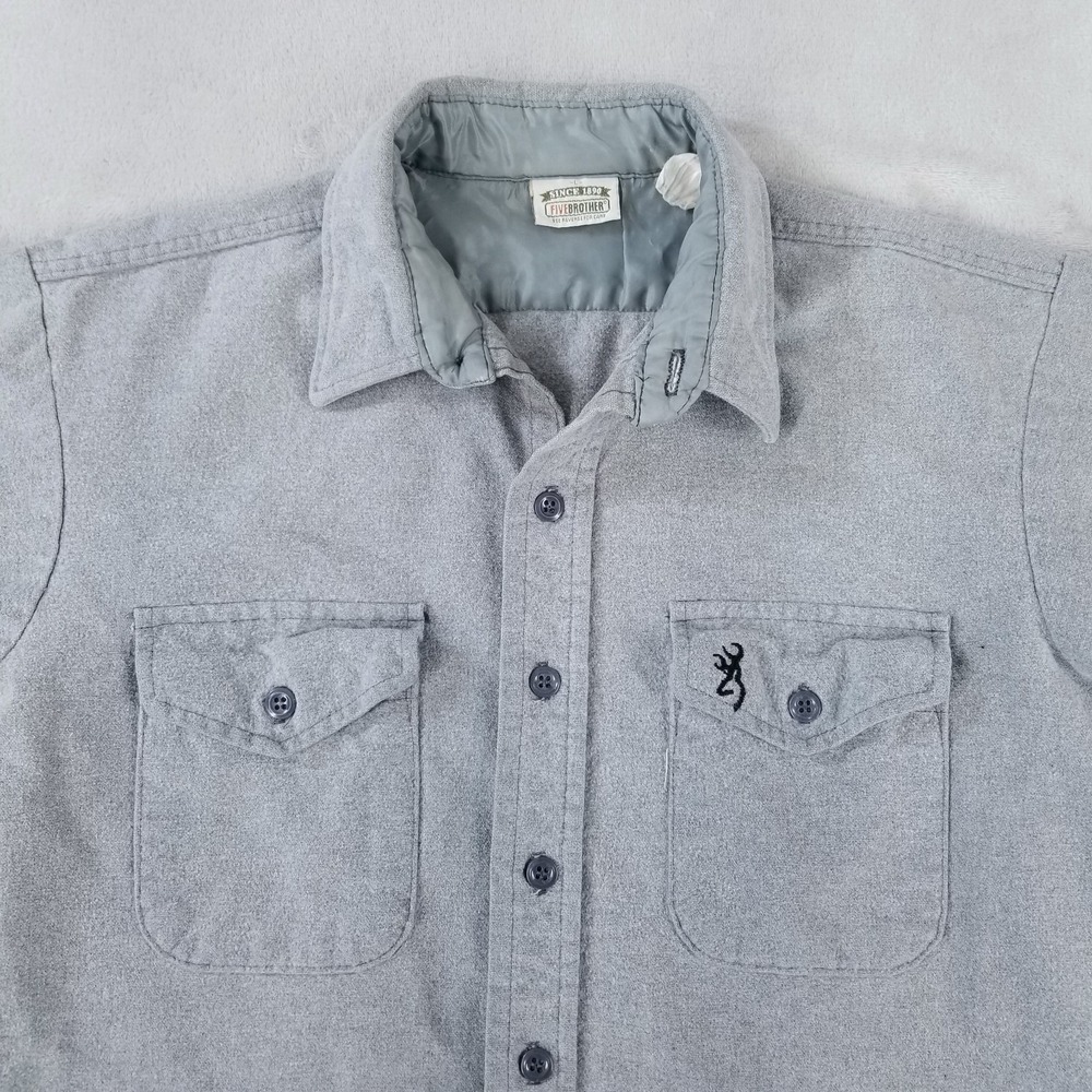 Vintage Five Brother Chamois Cotton Flannel Shirt Men Large Gray Pocket Logo